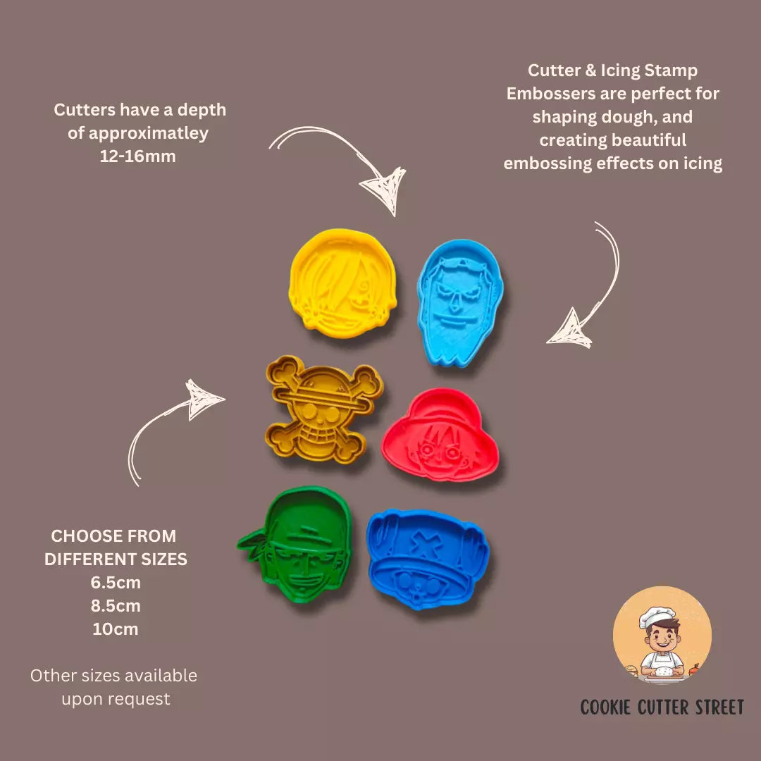 One Piece Anime Themed Cutters & Icing Embossers For Cookies & Cupcake Toppers