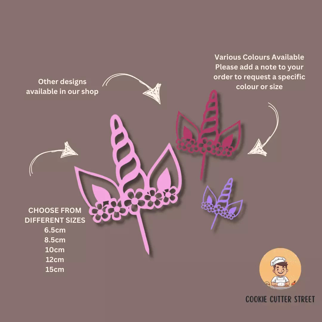 Plastic Unicorn Floral Birthday Cake Topper (Various Sizes & Colours Available)