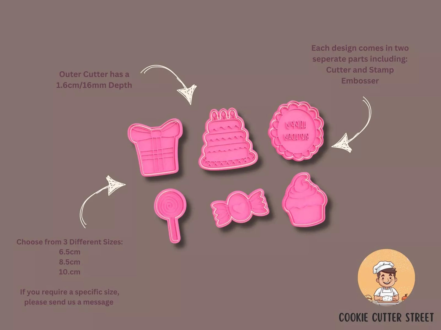 Sweetest Birthday Themed Set of Cutters & Icing Embossers For Cookies & Cupcake Toppers