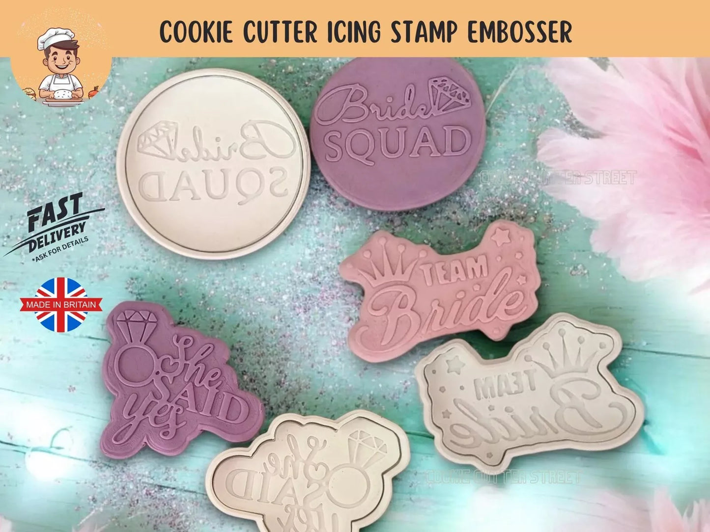 Bride Squad, Team Bride Bride-To-Be Cutters & Icing Embossers For Cookies & Cupcake Toppers