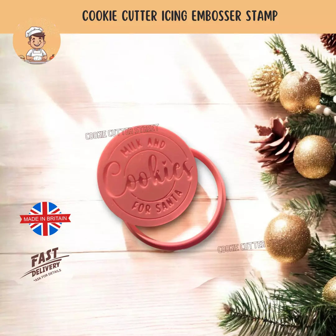 Circular Cookies & Milk For Santa Cutter & Icing Embosser For Cookies & Cupcake Toppers