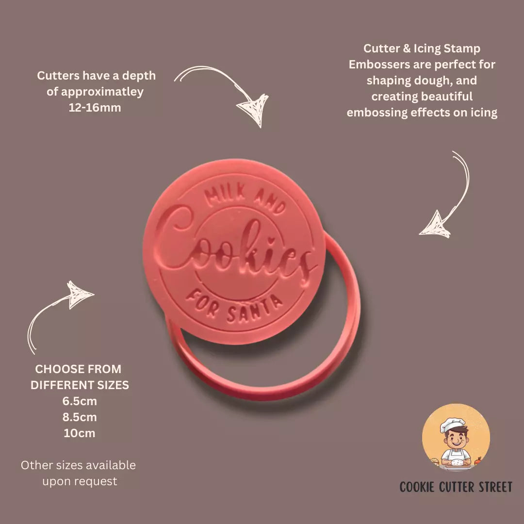 Circular Cookies & Milk For Santa Cutter & Icing Embosser For Cookies & Cupcake Toppers