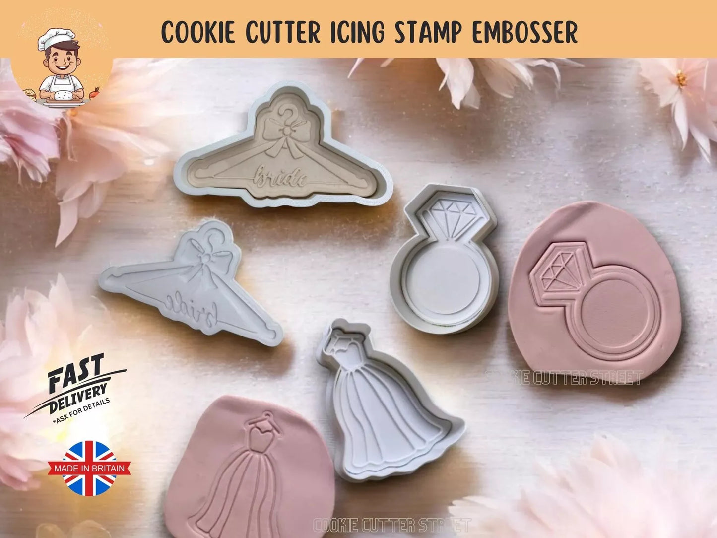 Set of 3 Vintage Wedding Bride-To-Be Cutters & Icing Embossers For Cookies & Cupcake Toppers
