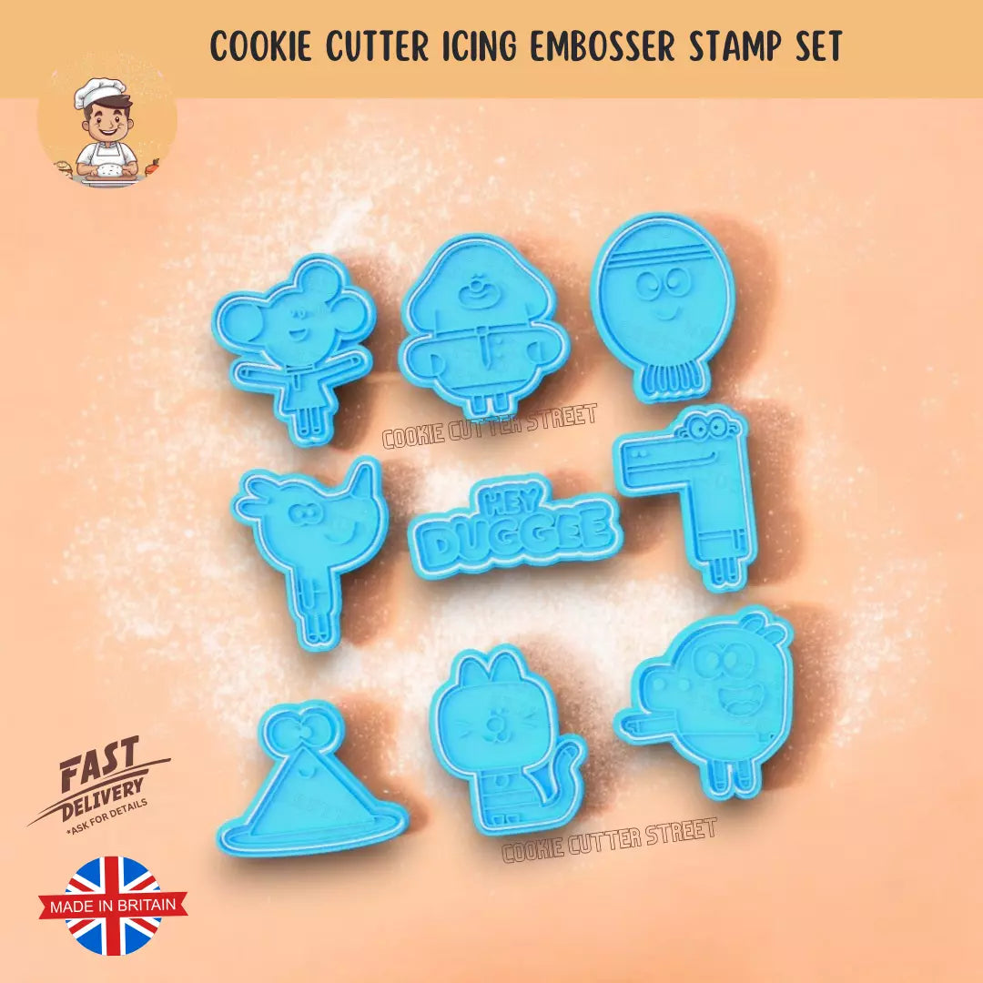 Hey Duggee Themed Cutters & Icing Embossers For Cookies & Cupcake Toppers
