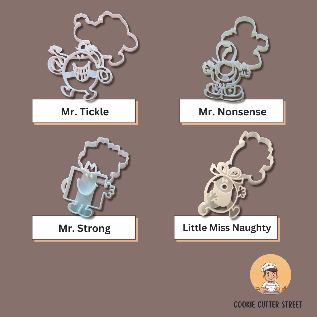 Mr. Men & Little Miss Themed Design Cutters & Icing Embossers For Cookies & Cupcake Toppers