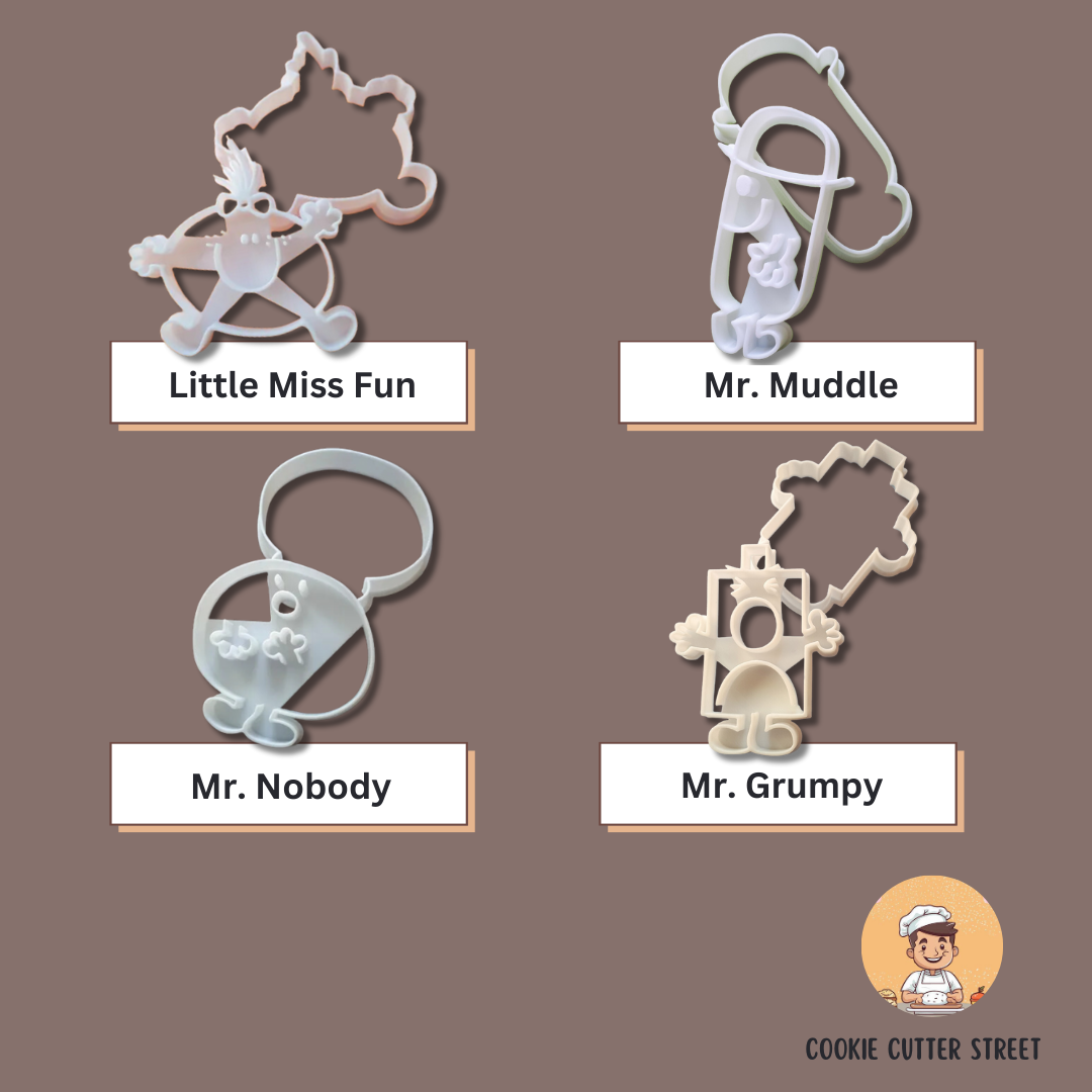 Mr. Men & Little Miss Themed Design Cutters & Icing Embossers For Cookies & Cupcake Toppers