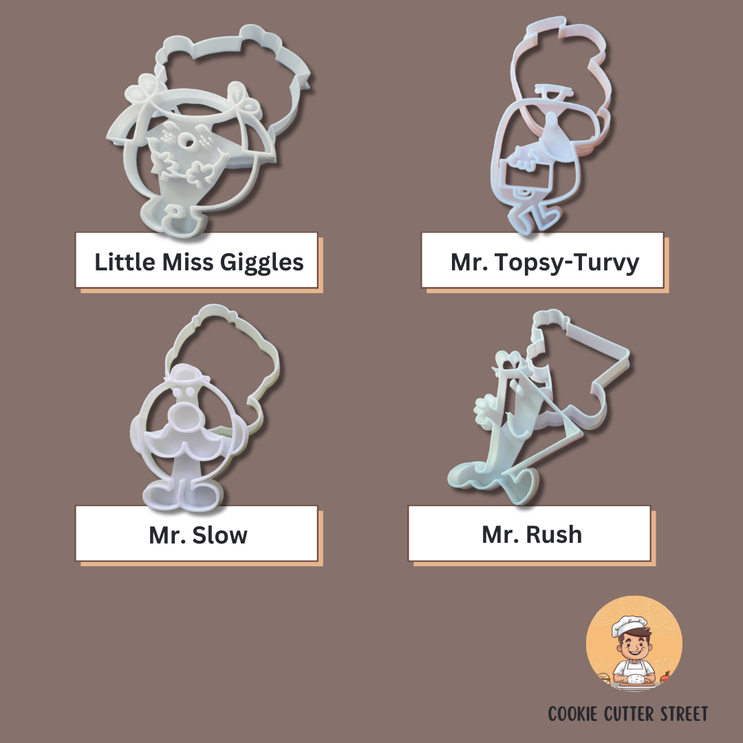 Mr. Men & Little Miss Themed Design Cutters & Icing Embossers For Cookies & Cupcake Toppers