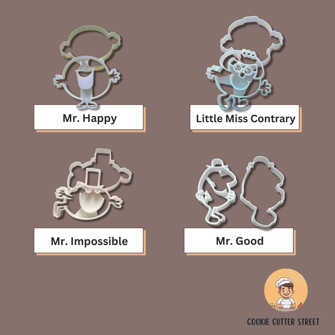 Mr. Men & Little Miss Themed Design Cutters & Icing Embossers For Cookies & Cupcake Toppers