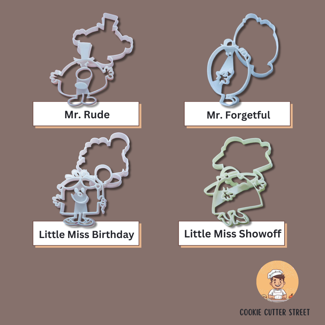 Mr. Men & Little Miss Themed Design Cutters & Icing Embossers For Cookies & Cupcake Toppers