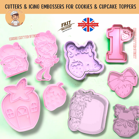 Strawberry Shortcake Berry Birthday Baby Shower Cutters & Icing Embossers For Cookies & Cupcake Toppers