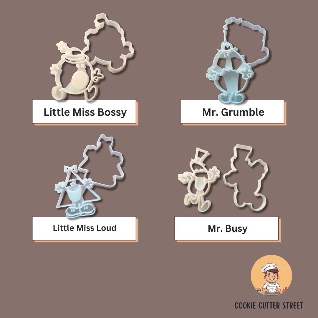 Mr. Men & Little Miss Themed Design Cutters & Icing Embossers For Cookies & Cupcake Toppers