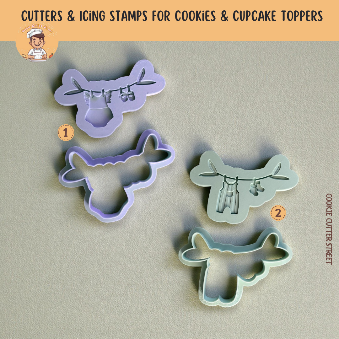 Baby Clothes Washing Line Multi-Level Icing Stamps and Cutters For Cookies & Cupcake Toppers