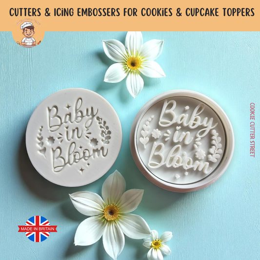 Baby In Bloom Circle Shape Baby Shower Cutter& Icing Embossers Debossers For Cookies & Cupcake Toppers