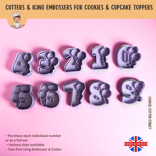 Set of Balloon Numbers Birthday Cookie Cutters & Icing Stamp Embossers