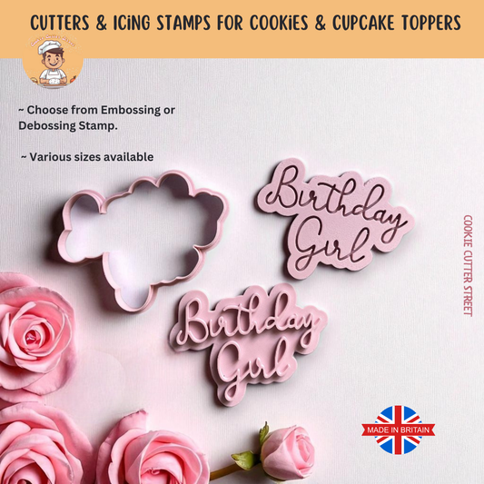 Birthday Girl Design Cutter & Icing Stamp For Cookies & Cupcake Topper