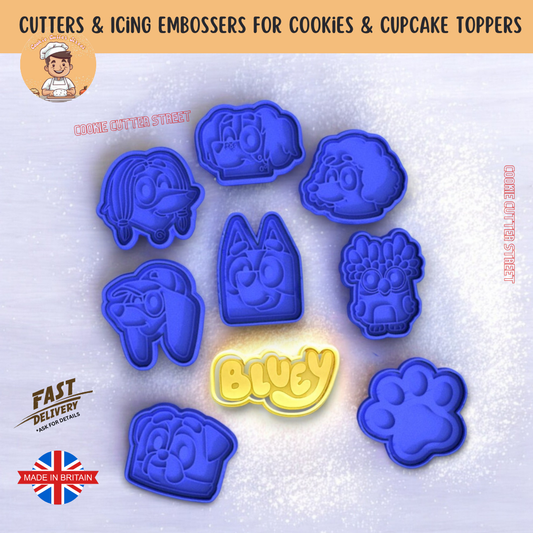 Blue Dog & Friends Characters HEAD/FACE Cutters & Icing Embossers For Cookies & Cupcake Toppers