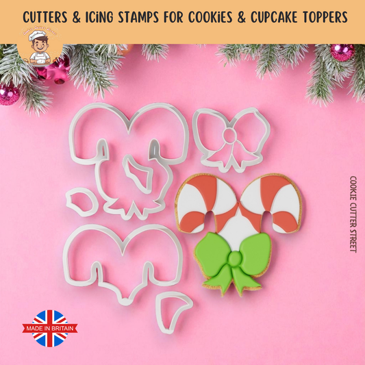 Bow Candy Cane Multi-Piece Icing Cutter For Cookies & Cupcake Toppers