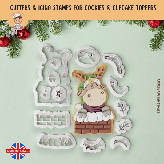 Chimney Reindeer Multi-Piece Icing Cutter For Cookies & Cupcake Toppers