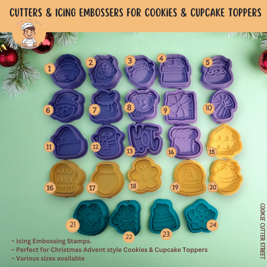 Christmas Advent Cookie & Cupcake Topper Embossing Stamps [24 Festive Designs | Mix & Match or Buy the Full Set]