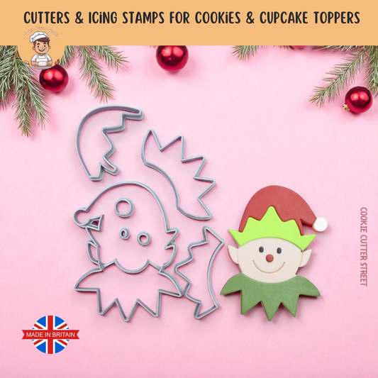 Christmas Elf Face Multi-Piece Icing Cutter For Cookies & Cupcake Toppers