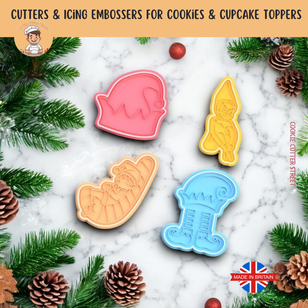 Cheeky Christmas Elf on The Shelf inspired Cookie Cutters & Icing Embosser For Cookies & Cupcake Toppers