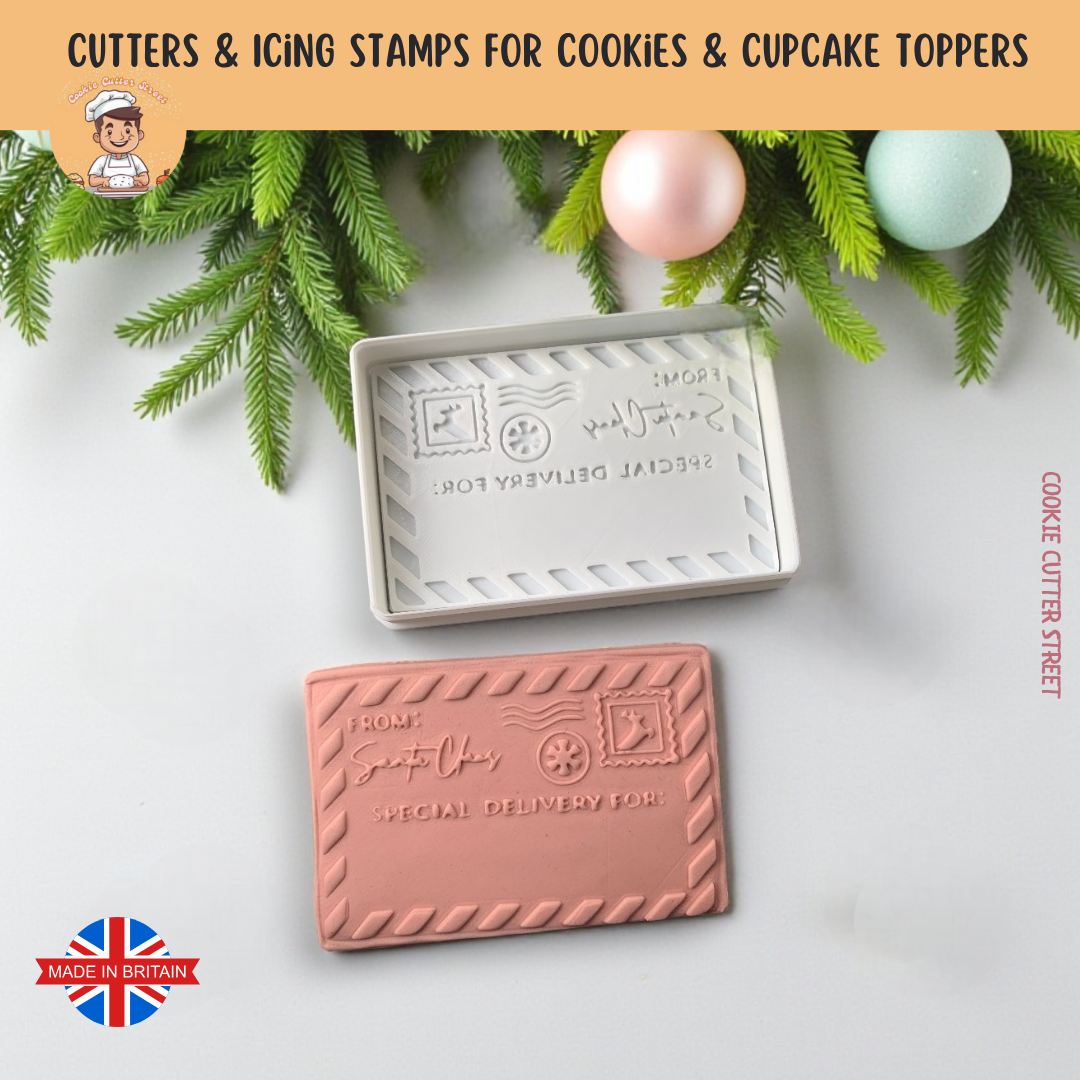 Christmas Special Delivery From Santa Letter Icing Stamp & Cutter For Cookies & Cupcake Toppers