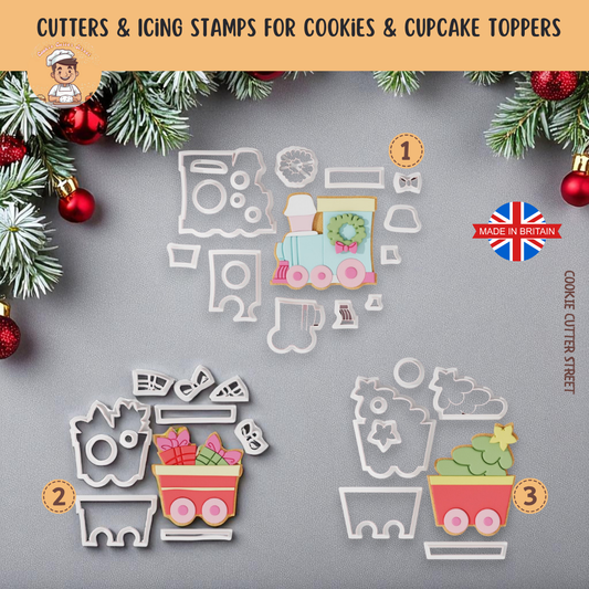 Christmas Train Multi-Piece Icing Cutter For Cookies & Cupcake Toppers