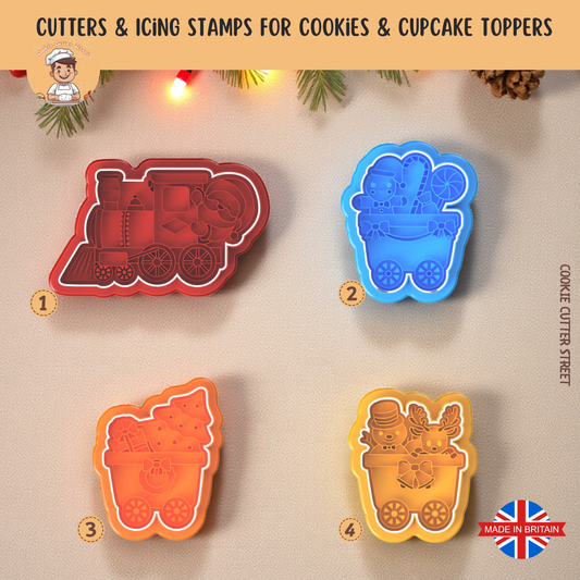 Christmas Santa Train & Toys Cutters & Icing Stamps For Cookies & Cupcake Toppers