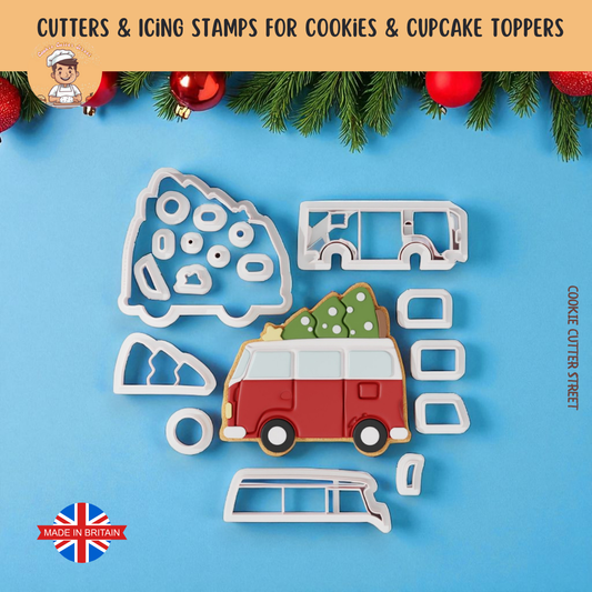Christmas Tree Camper Van Multi-Piece Icing Cutter For Cookies & Cupcake Toppers