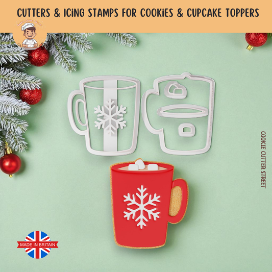 Christmas Snowflake Cocoa Cup Multi-Piece Icing Cutter For Cookies & Cupcake Toppers