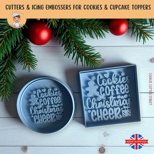 Cookies, Coffee & Christmas Cheer Quirky Phrase Cutter & Icing Embosser For Cookies & Cupcake Toppers