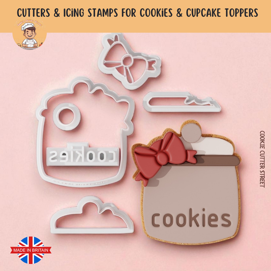 Cute Cookie Jar Multi-Piece Cutter & Icing Embosser For Cookies & Cupcake Toppers