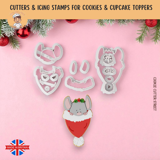 Cute Christmas Mouse Multi-Piece Icing Cutter For Cookies & Cupcake Toppers