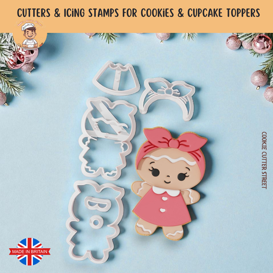 Sweet Gingerbread Girl Multi-Piece Icing Cutter For Cookies & Cupcake Toppers