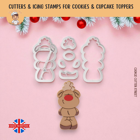 Cute Reindeer Multi-Piece Icing Cutter For Cookies & Cupcake Toppers