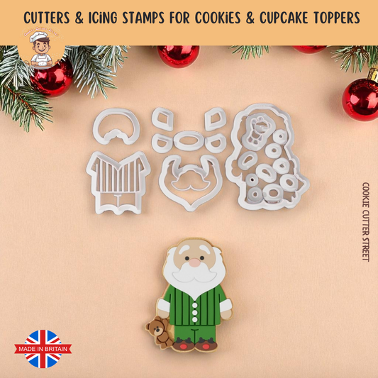 Cute Santa in Pyjamas Multi-Piece Icing Cutter For Cookies & Cupcake Toppers