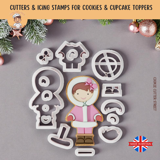 Cute Christmas Snow Girl Multi-Piece Icing Cutter For Cookies & Cupcake Toppers