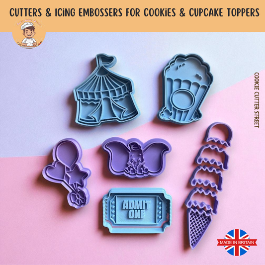 Dumbo Circus Themed Cutters & Icing Embossers For Cookies & Cupcake Toppers