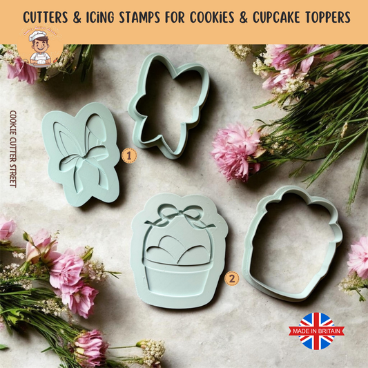 Bow Bunny Ears & Easter Basket | Multi-Level Icing Stamps & Cutters For Cookies & Cupcake Toppers