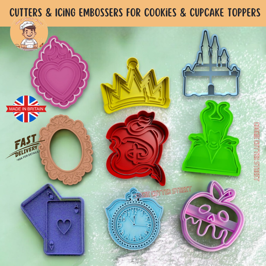 Descendants Rise of The Red Cutters & Icing Embossers For Cookies & Cupcake Toppers