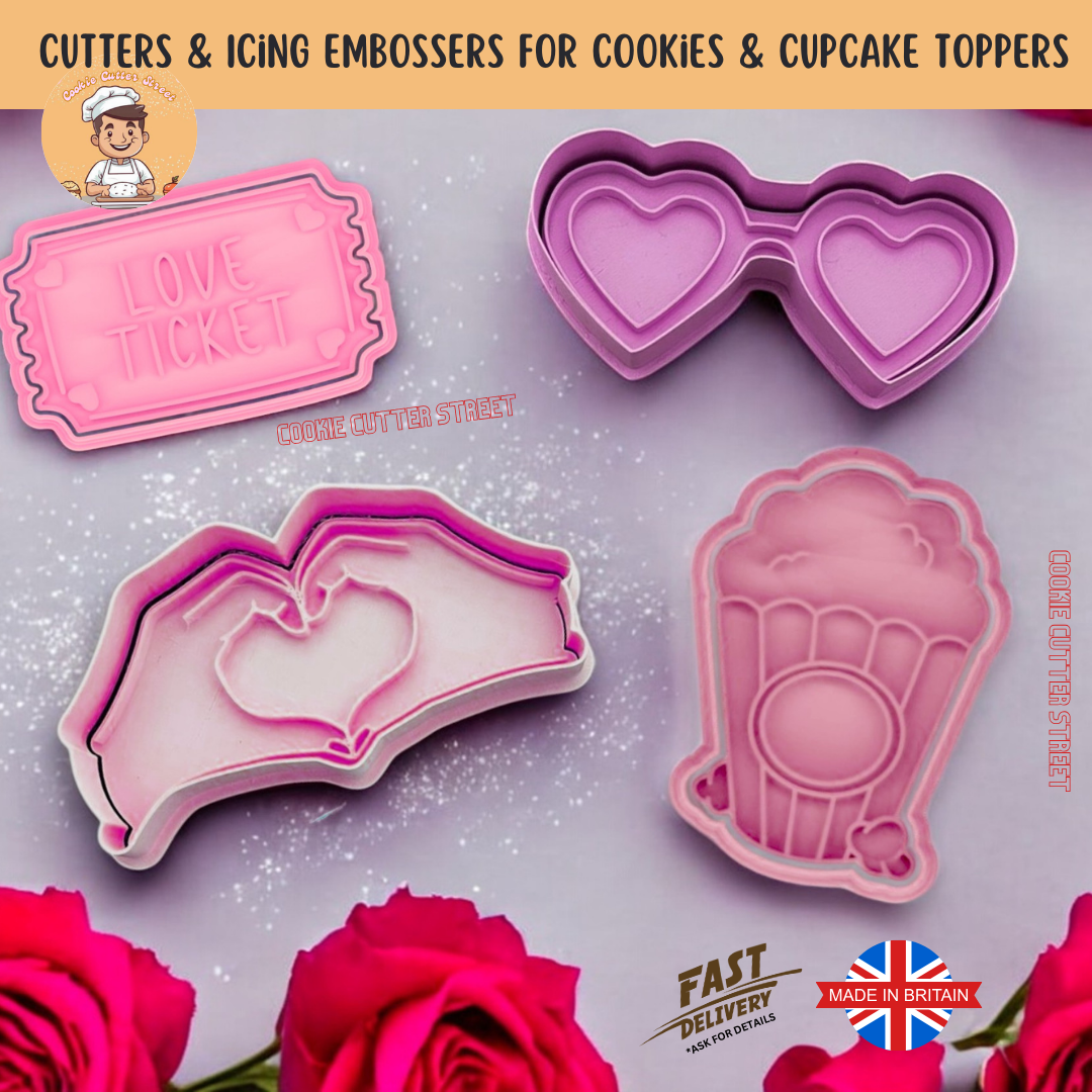 Valentine’s DATE NIGHT Cutters & Icing Embossers For Cookies & Cupcake Toppers