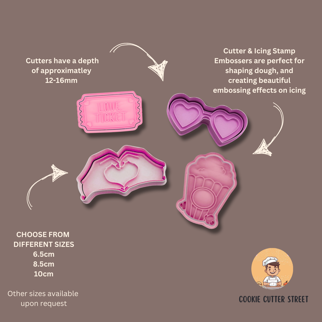 Valentine’s DATE NIGHT Cutters & Icing Embossers For Cookies & Cupcake Toppers
