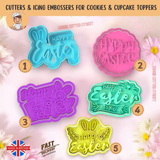 "Happy Easter " Phrase Cutters & Icing Embossers For Cookies & Cupcake Toppers