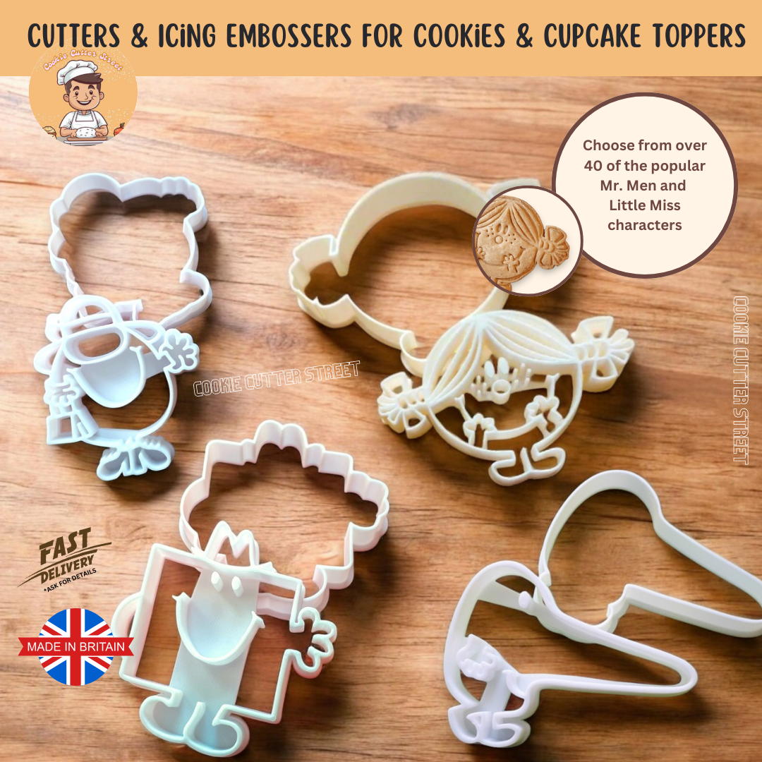 Mr. Men & Little Miss Themed Design Cutters & Icing Embossers For Cookies & Cupcake Toppers