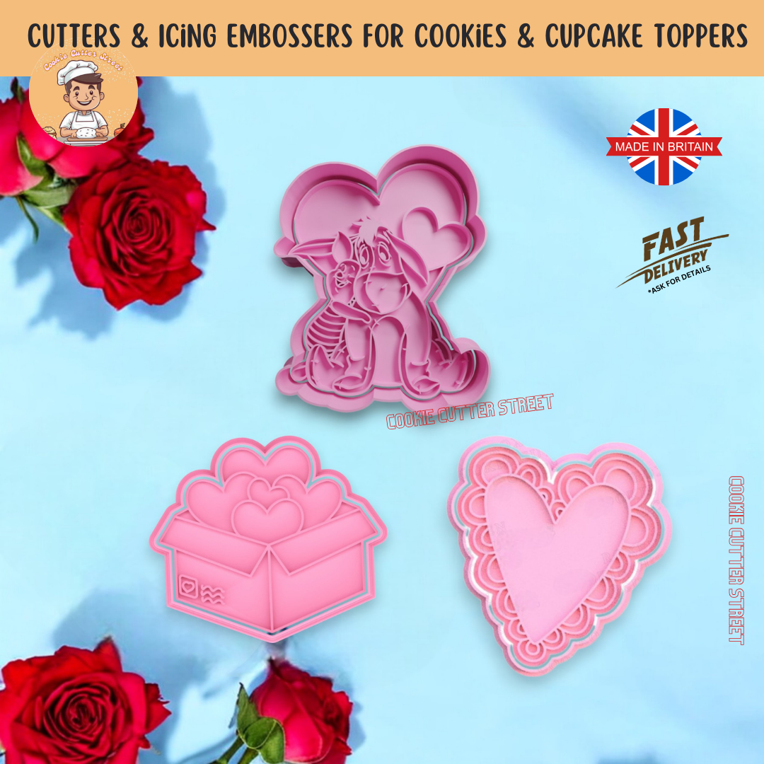 Winnie-the-Pooh Inspired Love & Friendship Valentines Cutters & Icing Embossers For Cookies & Cupcake Toppers