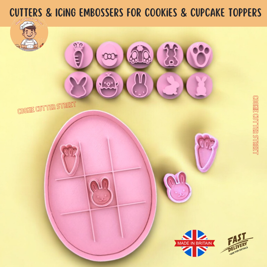 Easter Egg Noughts & Crosses Cutters & Icing Embossers For Cookies & Cupcake Toppers