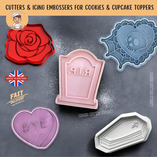 Gothic R.I.P to Birthday AGE Cutters & Icing Embossers For Cookies & Cupcake Toppers