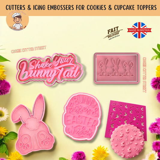 Shake Your Bunny Tail Cutters & Icing Embossers For Cookies & Cupcake Toppers