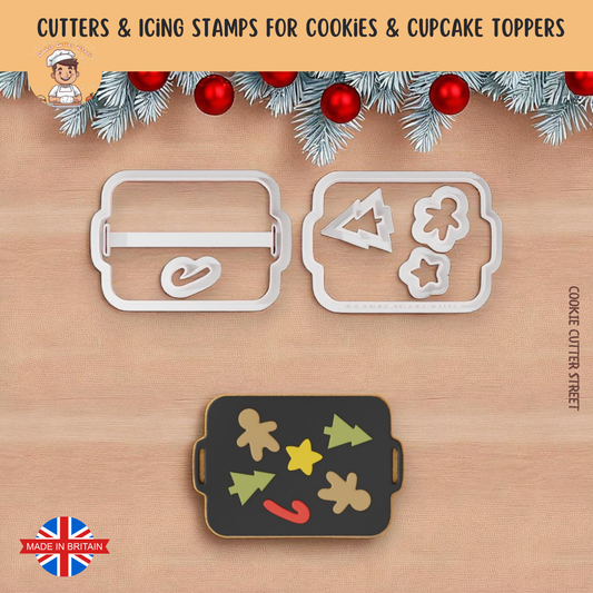 Gingerbread Baking Tray Multi-Piece Icing Cutter For Cookies & Cupcake Toppers