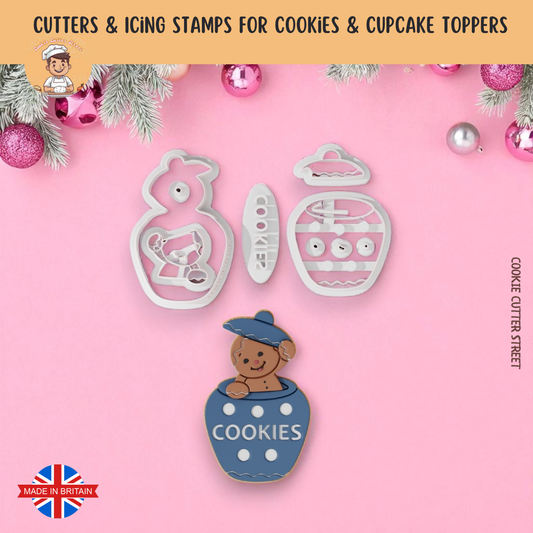 Gingerbread Cookie Jar Tray Multi-Piece Icing Cutter For Cookies & Cupcake Toppers